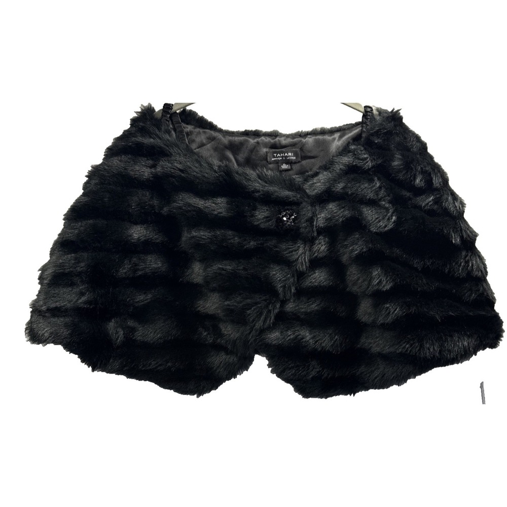 Tahari Women Faux Fur Cape Wrap Size XL Capelet Black Whimsogoth Y2K Gothic NWT